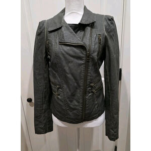 Buffalo David Bitton Women's Faux Leather Olive Green Biker Jacket Size Medium